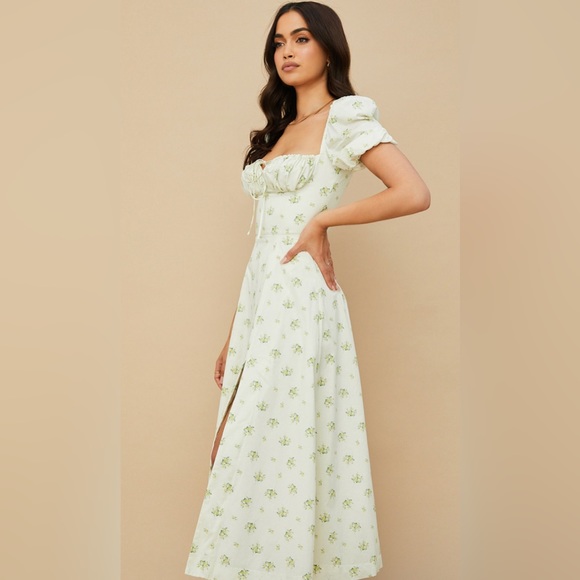 House of CB- TALLULAH 
IVORY FLORAL PUFF SLEEVE MIDI DRESS XS - Picture 9 of 12